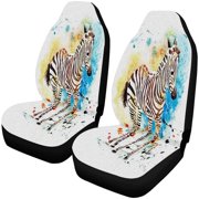 FMSHPON Set of 2 Car Seat Covers Watercolor Zebra Universal Auto Front Seats Protector Fits for Car,SUV Sedan,Truck