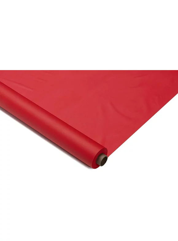 Exquisite 300 ft. x 40 in. Red Plastic Tablecloth Rolls - Red Banquet Table Cover Rolls Disposable