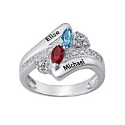 Personalized Couple's Sterling Silver Crystal Marquise Birthstone Name Ring