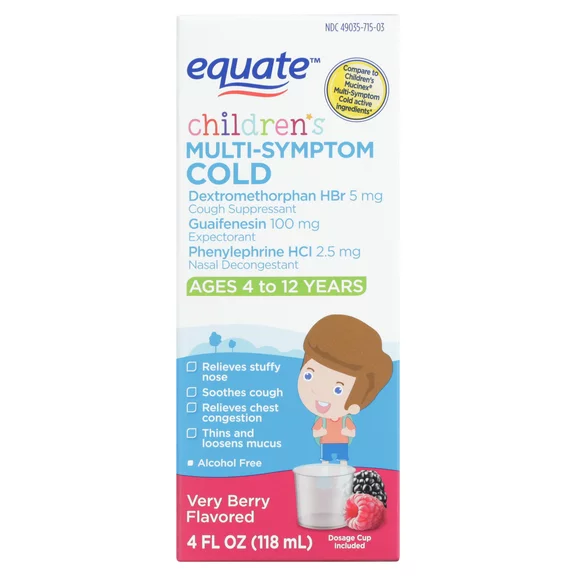 Equate Children's Multi-Symptom Cold Liquid, Very Berry, 4 fl oz