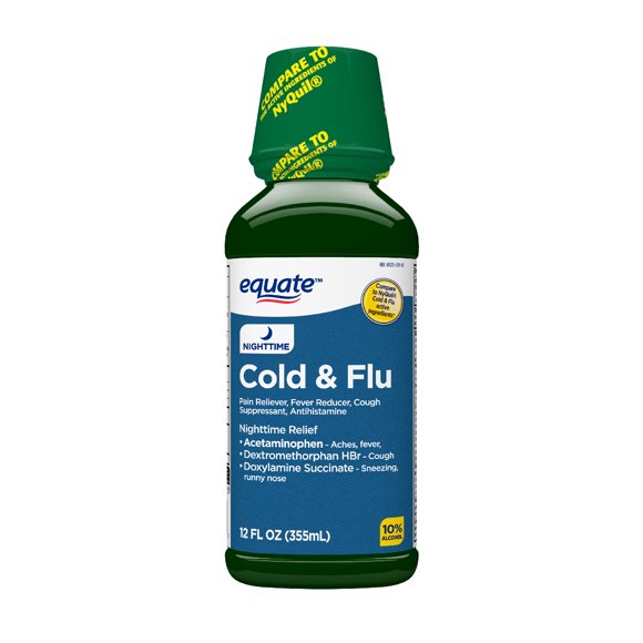 Equate Nighttime Cold and Flu Relief, Original Flavor, 12 fl oz
