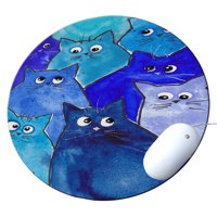 KuzmarK Round Mousepad / Hot Pad / Trivet - Whacky Blue Kitties Abstract Cat Art by Denise Every