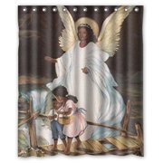 MOHome Guardian Angel With Children On Bridge African American Black Religious Shower Curtain Waterproof Polyester Fabric Shower Curtain Size 60x72 inches