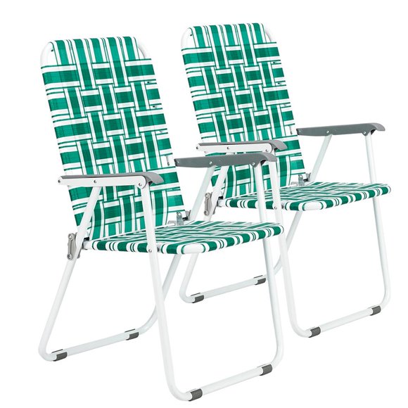 Ktaxon Patio Folding Web Lawn Chair Set, 2 Pack Outdoor Beach Chair Portable Camping Chair(Green)