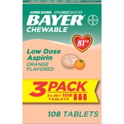 Bayer Chewable Aspirin Regimen Low Dose Pain Reliever Tablets, 81 mg, Orange, 108 ct