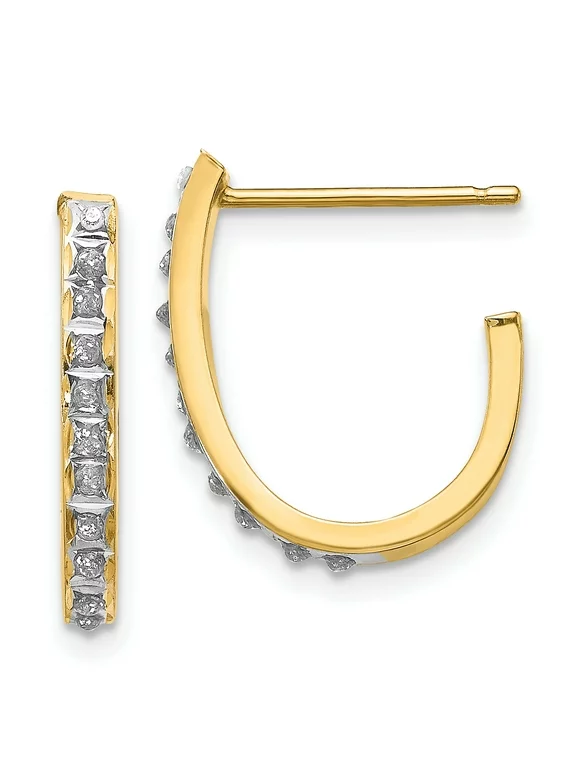 Carat in Karats 14K Yellow Gold Diamond Fascination Post J Hoop Earrings (20mm x 2mm)