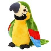 Nokiwiqis Talking Stuffed Parrot Repeat, Electronic Bird Speaking Pet, Waving Wings Plush Toy, Interactive Animated Gift for Kids