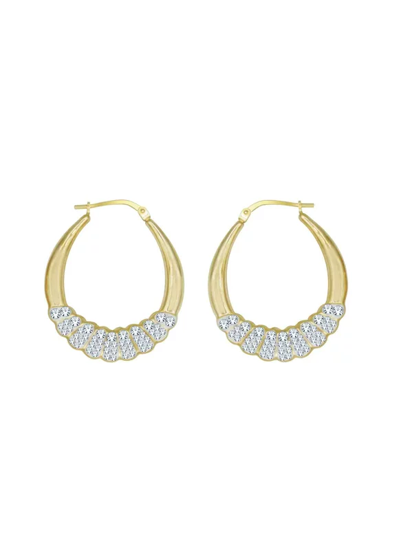 Brilliance Fine Jewelry Womens 14K Gold Plated Over Sterling Silver-Crystal Oval Scallop Hoop Adults Earrings