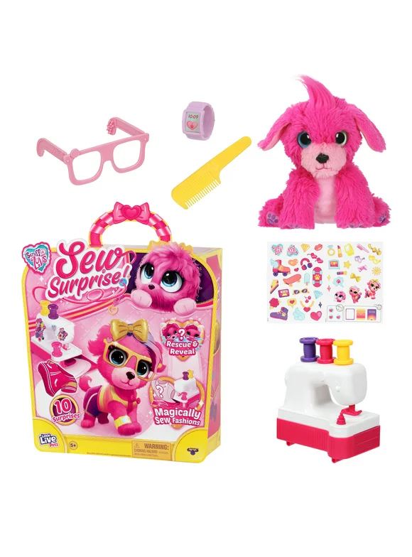 Little Live Pets, Scruff-a-Luvs Sew Surprise Pink, Rescue, Reveal & Groom a Mystery Puppy or Kitten, Reveal Outfits to Dress Your Pet With the Magic Sewing Machine, Toys for Kids, Ages 5+