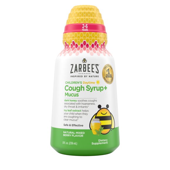 Zarbees Kids Cough + Mucus Daytime with Honey, Ivy Leaf, Zinc & Elderberry, Mixed Berry, 8FL Oz