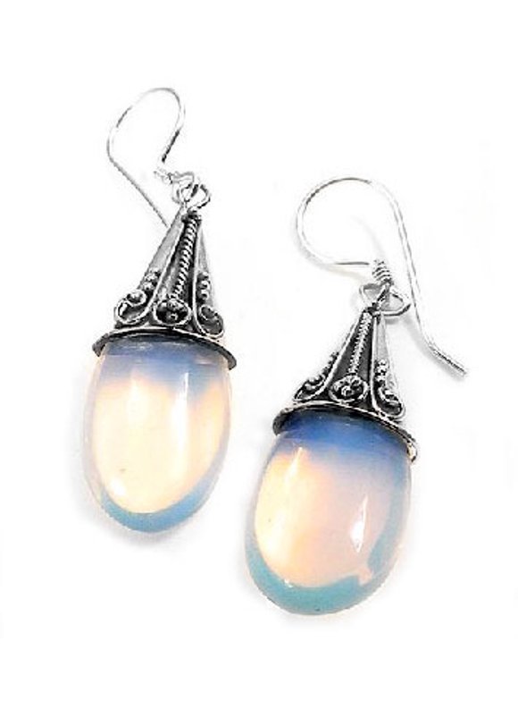 Sterling Silver Sea-Opal Loose Glass Teardrop Earrings