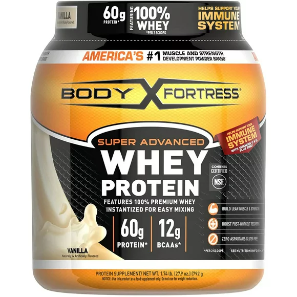 Body Fortress Super Advanced Whey Protein Powder, Vanilla, 1.74 lb