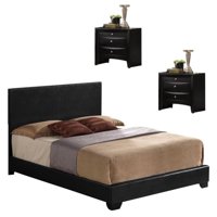 Ireland III 3 Piece Bedroom Set With King Bed and (Set of 2) Nightstand in Black
