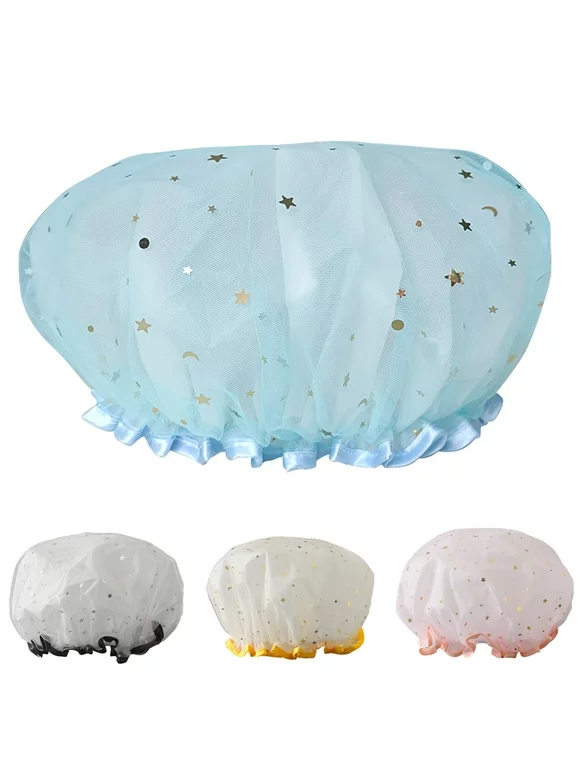 SPRING PARK Soft Shower Caps for Girls Women Long Thick Hair Waterproof Bath Hat Cover