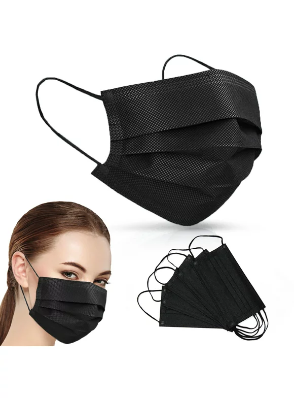 Disposable Face Mask Adults Black Face Mask 3Ply Black with Ear Loop 100 Pcs