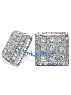 CZ Iced Out Large Box Sterling Silver Micro Pave Hip Hop Earrings