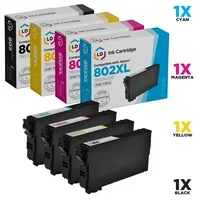 Remanufactured Epson 802 & 802XL Cartridges: 1 SY Black 1 XL Cyan 1 XL Magenta 1 XL Yellow for WF-4720, WF-4730, WF-4734, WF-4740, WF-4740DWF