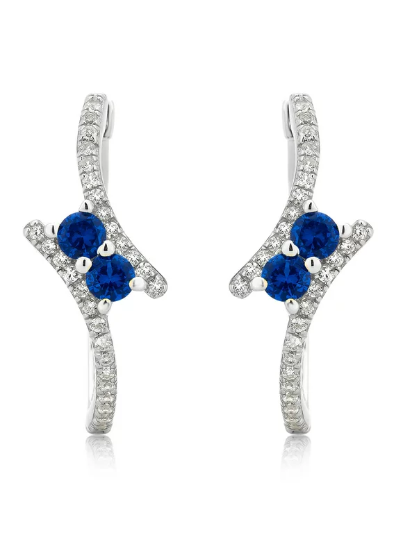 White Gold Finish Created Blue Sapphire Simulated Diamond Hoops Earrings 22MM