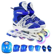 Breathable Light-Up Inline Skates Kit for Boys Girls, Beginner Roller Skates 4-Gear Adjustable Roller Blading with Illuminating Front Wheel