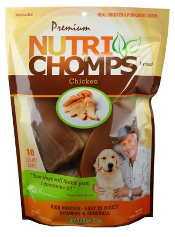 NutriChomps Dog Chews, Ear-Shaped, Easy to Digest, Rawhide-Free Dog Treats, 10 Count, Real Chicken flavor