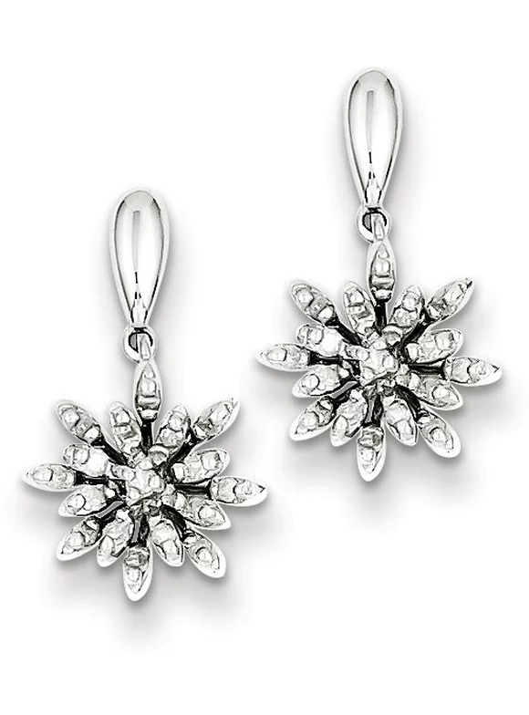 Sterling Silver Rhodium Plated Diamond Flowers Post Earrings