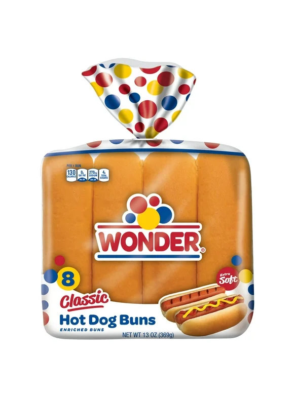 Wonder Bread Classic Hot Dog Buns, White Bread Hot Dog Buns, 8 Count
