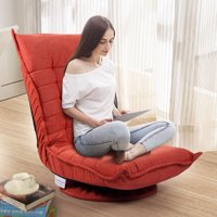 Jaxpety Floor Gaming Chair 5-Position Adjustable Fabric Folded 360-Degree Swivel Folding Cushioned Floor Gaming Chair for Home Angle Chair Orange Red