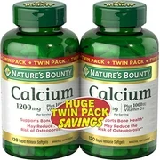 Nature's Bounty Calcium Pills and Vitamin D3 Mineral Supplement, Supports Bone Health, 1200mg, 120 Softgels, 2 Pack