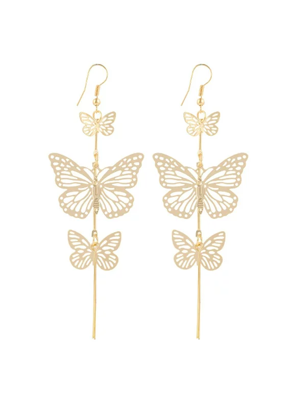 1 Pair Charming Women Butterfly Dangle Earrings Girl Wedding Hollow Long Tassels Drop Ear Rings Lady Jewelry