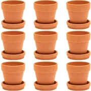 9 Packs 3" Terra Cotta Pots with Saucer, Mini Small Terracotta Flower Clay Pots Planters with Saucer Ceramic Pottery Nursery Indoor Outdoor Gardening for Cacti & Succulent Plants, Brown, 3 inches