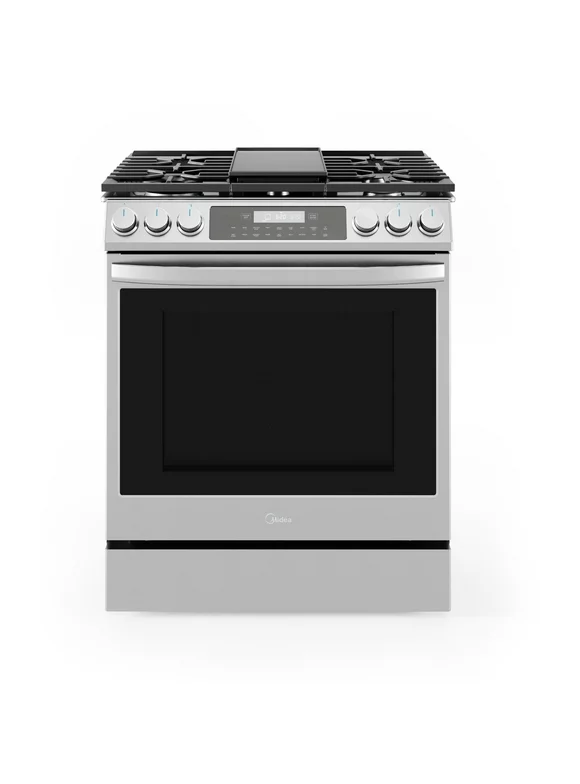 Midea 30-In Slide-In Gas Range with Wi-Fi Connectivity and Fan Convection, Stainless Steel, MGS30S2AST
