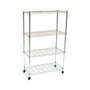 Seville Classics 4-Tier Steel Wire Shelving with Wheels, 30" W x 14" D x 48" H, Chrome