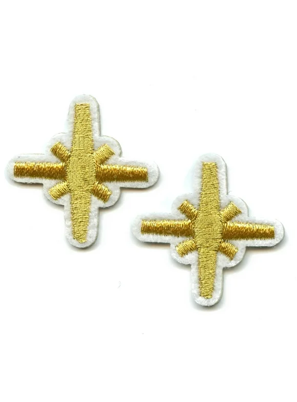 Small Twinkling Gold Stars Embroidered Iron On Patch (2 Pack)