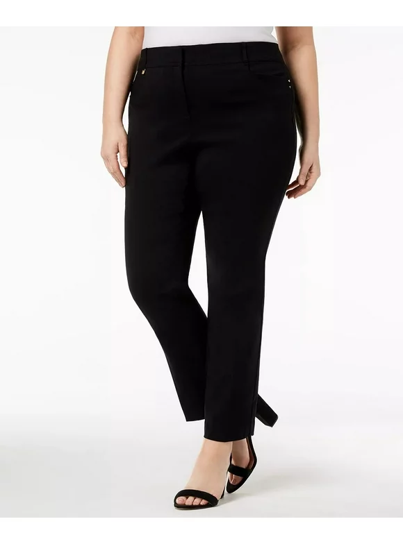 JM Collection DEEP BLACK Women's Plus Size Tummy Control Curvy-Fit Pants, US 14W