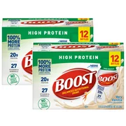 (2 pack) Boost High Protein Ready to Drink Nutritional Drink, Very Vanilla, 12 - 8 FL OZ Bottles