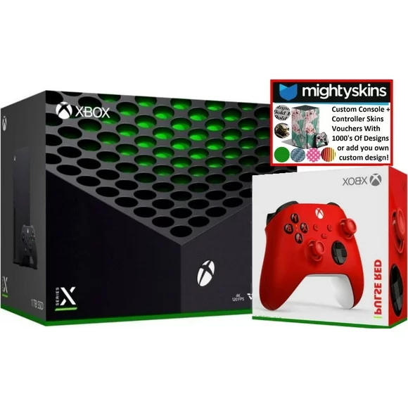 Xbox Series X Video Game Console Black w/ Extra Controller and Mightyskins Voucher - Pulse Red