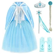 princess snow queen elsa costumes fancy party birthday dress up for girls with accessories 3-4 years(110cm)