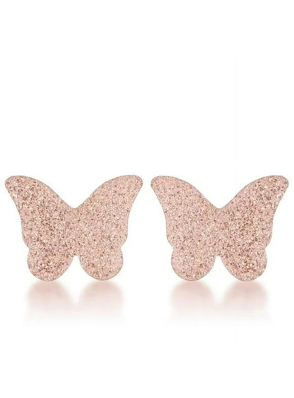 Womens Jess Glittery Butterfly Rose Gold Stud Earrings