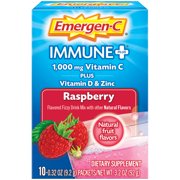 Emergen-C Immune+ 1000mg Vitamin C Powder, with Vitamin D, Zinc, Antioxidants and Electrolytes for Immunity, Immune Support Dietary Supplement, Raspberry Flavor - 10 Count