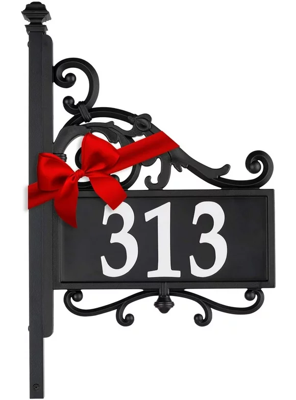 Whitehall Products 14337 Nite Bright Acanthus Reflective Post Sign Address Plaque, Black/White