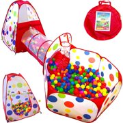 WALFRONT 3Pcs Children Ball Pit Play Tent with Tunnel, 3-in-1 Play Crawl Tunnel Toy Indoor Outdoor Gym Play Tent for Children Toddler Jungle Boys Girls Babies Infants