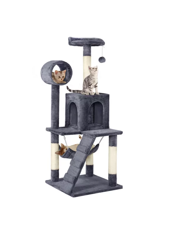 Yaheetech 51-in Cat Tree & Condo Scratching Post Tower, Gray