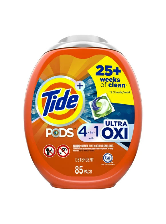 Tide Pods Liquid Laundry Detergent Soap Pacs, Ultra Oxi, HE Compatible 85 Count