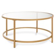 Best Choice Products 36in Round Tempered Glass Coffee Table w/ Satin Trim for Home, Living Room, Dining Room - Gold
