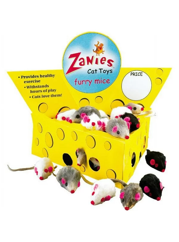 Zanies Fur Mice Cheese Wedge Cat Toy Display, 60 Pieces