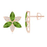 2.52 Carats Peridot and Diamond Trillium Flower Stud Earrings For Women in 14K Rose Gold (8x4mm Peridot)
