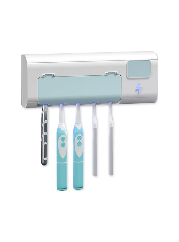 Tomshoo Aibecy Toothbrush Holder with USB Charging and Timing, Wall Mounted Organizer Cleaner 1500mAh for Ladies and Family