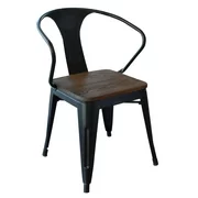 AmeriHome Loft Black Metal Dining Chair with Wood Seat- 4 Piece