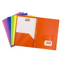 JAM Paper Plastic 2 Pocket Folders, Metal Clasp Fasteners, Assorted Primary Colors, 6/Pack