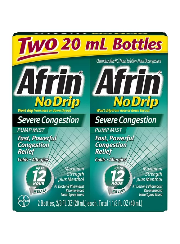 Afrin No Drip Severe Congestion Nasal Decongestant Pump Mist (2/.67 fl. oz Bottles)